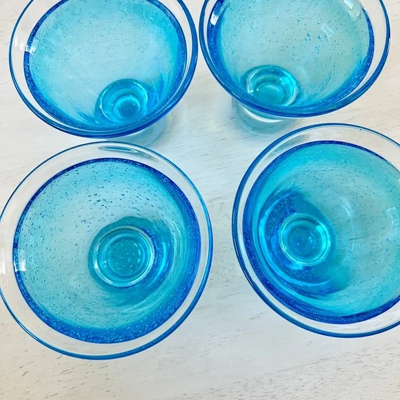 Anthropologie Blue Bubble Stemless Martini Glasses Set of 4 - Picture 3 of 12